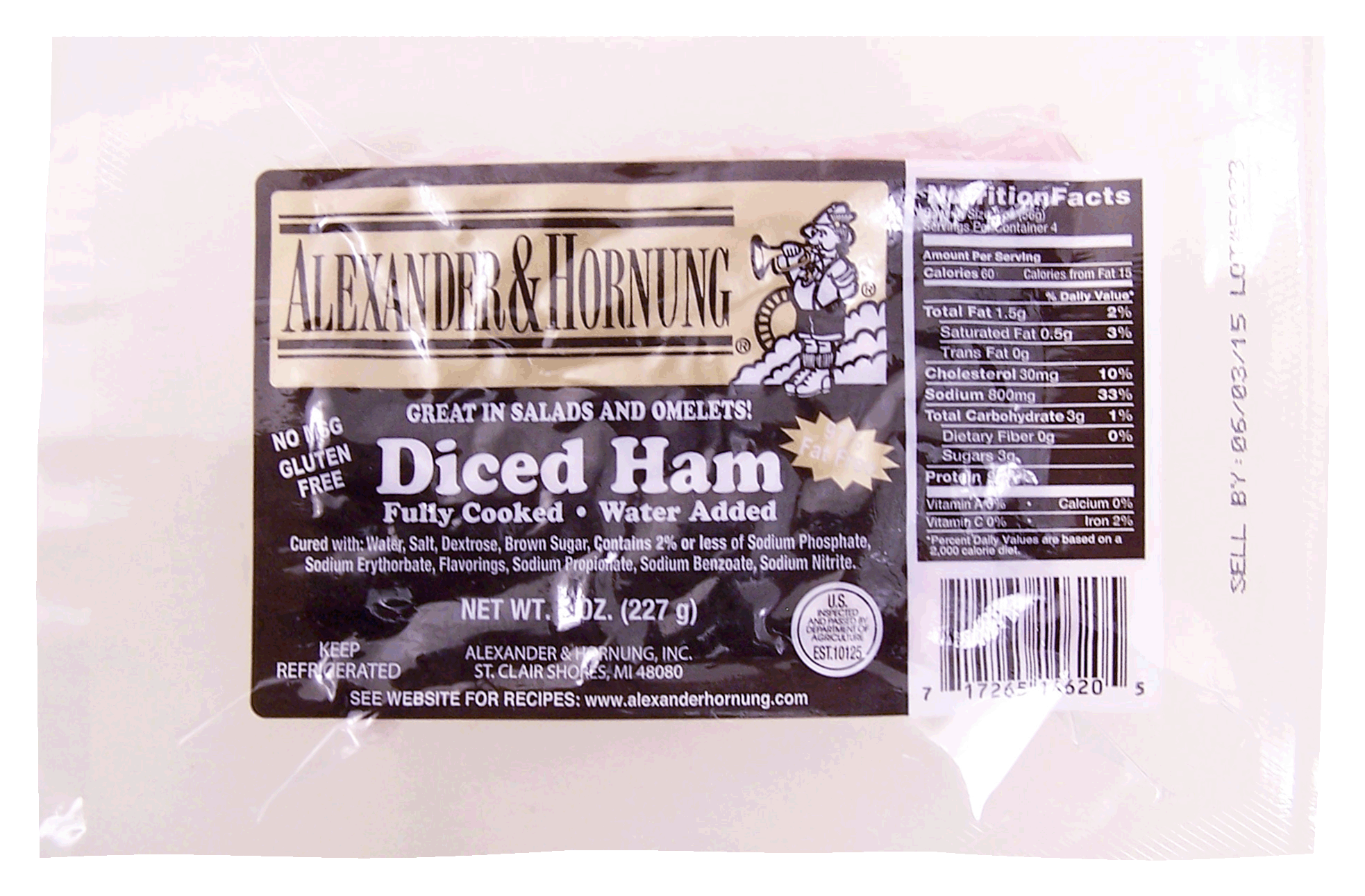 Alexander & Hornung  diced ham, fully cooked, water added, no msg, gluten free Full-Size Picture